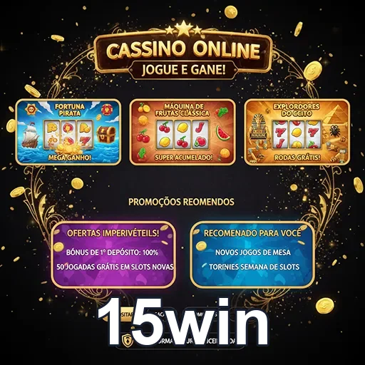 Imagem de jogos de cassino, slots e mesa de live gaming na 15win